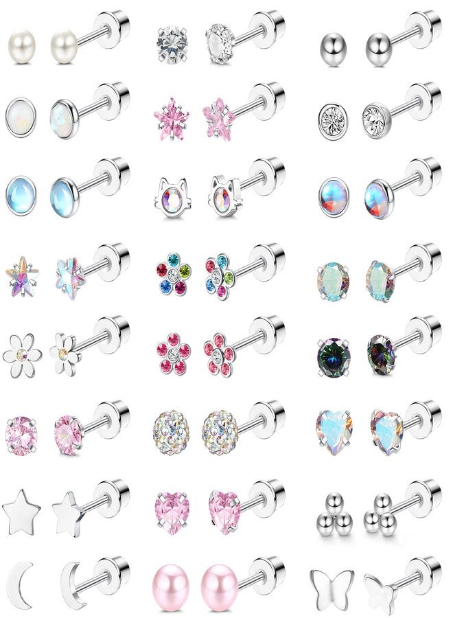 sailimue 24 Pairs Hypoallergenic Earrings For Girls Studs Surgical Stainless Steel Cute Screw Back Stud Earrings For Women Nickel Free Kids Toddler Baby Little Girl Jewelry - Image 1